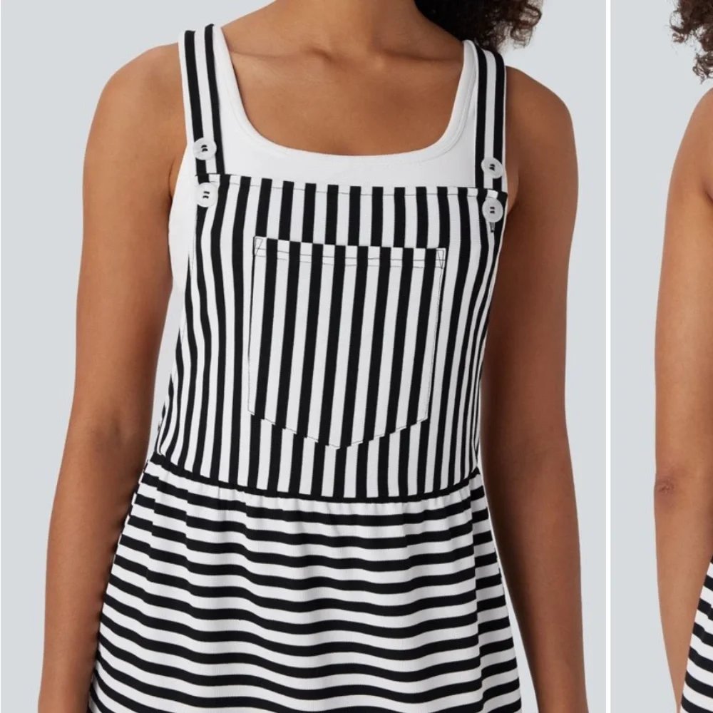 NWOT HALARA Black and White Striped Midi Dress - Picture 4 of 6